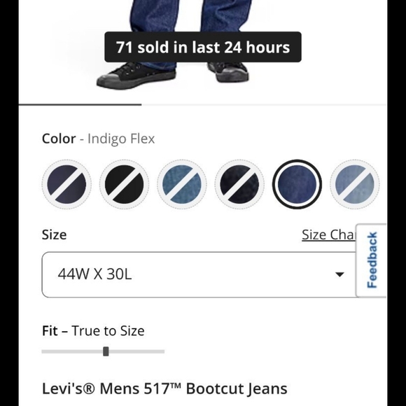 NWT Mens Levis 517 Boot cut 44x30 dark denim jeans - Picture 8 of 8